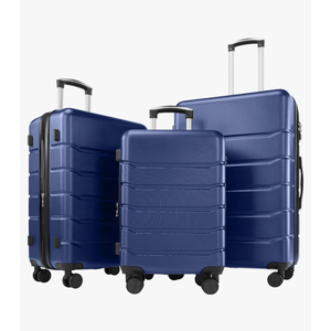 Sweetcrispy Carry on Luggage, Hard Shell ABS, Double Spinner Wheels Lightweight Suitcase TSA Lock, Navy Blue, 3-PCS Set (20/24/28 Inch)