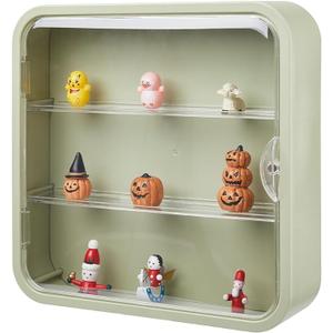 DICOSMETIC 3-Tier Figure Display Case Green Wall Hanging Display Box Wall Mounted Plastic Display Boxes 29.5x8x30cm Doll Storage Box Clear Display Case with Door for Minifigure Anime Artifact Display