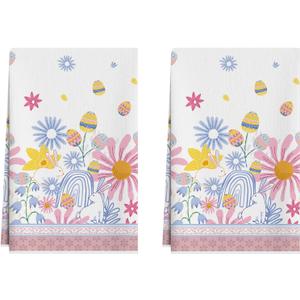 XCHI Flowers Bunny Eggs Rabbits Easter Kitchen Towels Dish Towels 18x26 Inch Home Kitchen Decorations Hand Towels Set of 2 Drying Dishcloth