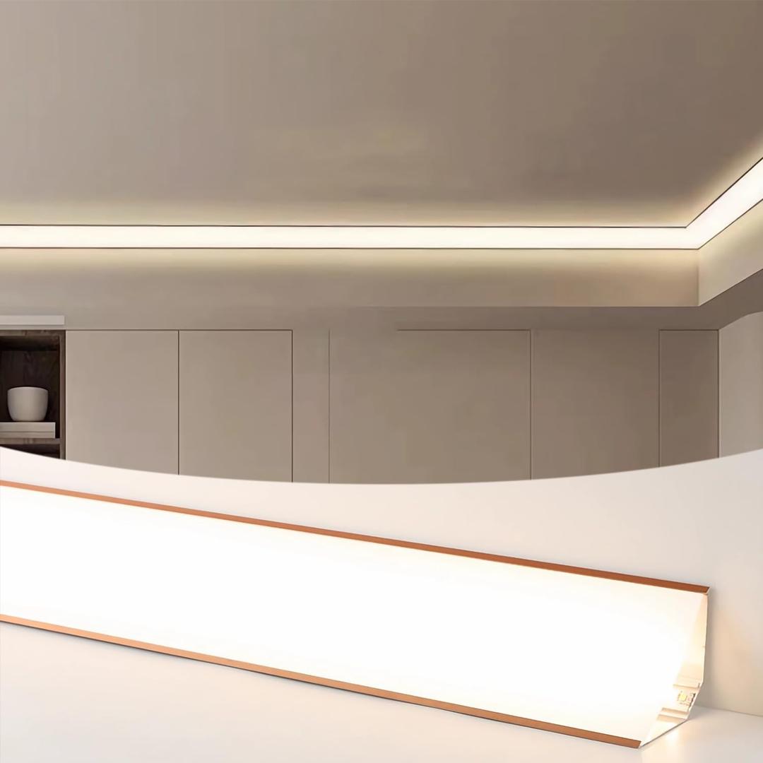 JARBIH Led Aluminum Profile for Ceiling Wall Decoration, 1M/3.3ft 6cmx6cm Top Corner Strip Line Luminous Ceiling Free Lamp Internal Channel Linear for Living Room Home (Gold, 10 Pack)