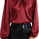 GRACE KARIN Women's Long Sleeve Satin Blouse,Mock Neck Work Silk Shirts,Dressy Tops for Business Casual Office 2XL