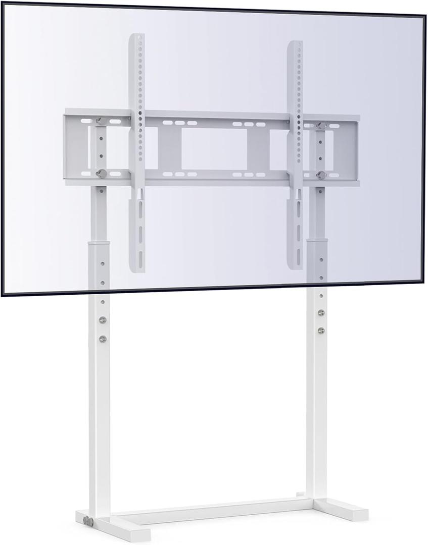 unho Universal Against The Wall TV Stand Floor: Free Standing Mount Stand with Height Adjustable Bracket for TV Bench Compatible with 32-85 inch Flat Panel LED LCD Plasma Screens (White)
