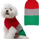 EXPAWLORER Dog Sweater - Small Dogs Fall Sweaters for Girls Boys,Classic Turtleneck Knitwear Dog Clothes for Cold Weather, Cable Knit Dogs Outfit,Coat,Pet Apparel Gift(Red&Green,M)