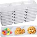 20 Pcs 3 Compartment Appetizer Serving Tray, Plastic 3 Section Dessert Platters Rectangular Divided Plate Compartment Serving Dishes Dipping Sauces Dinner Buffet Restaurant Kitchen