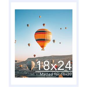 JCJMY 18x24 Picture Frame with 16x20 Mat, Display Photo 16x20 with Mat or 18 x 24 Without Mat, Wall Hanging Large 18 by 24 Poster Frame with Plexiglass, White