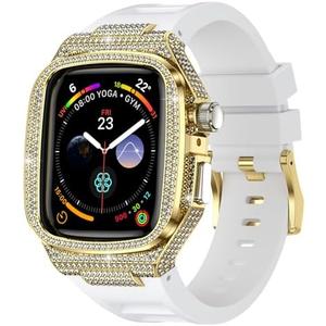 Bling Diamond Case with Band for Apple Watch 42mm, Compatible with Iwatch Series 11 10 9 8 7 6 5 4 SE3 2 1, Gold Case and Correa Para Apple Watch, Luxury Apple Watch Band for Man
