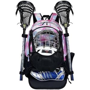 DAFISKY Lacrosse Backpack Field Hockey Equipment Bag,2 Stick Holders,Helmet Holder&Separate Ventilated Shoe Compartment Holds All Lacrosse Gear,Ergonomic Comfort Waterproof Durable for Youth Men Women
