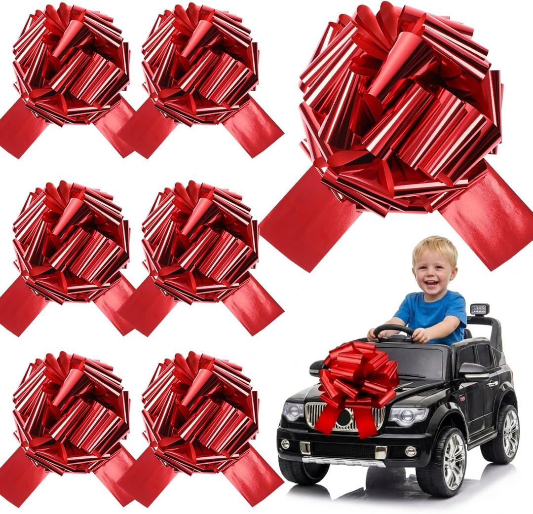 Giegxin 6 Pcs Large 12 Inch Red Pull Bows Metallic Valentines Giant Gift Wrapping Bows for Cars, Presents, Decorations, Grand Openings, Parties & Weddings - Reusable & Easy to Assemble