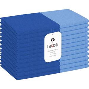 Set of 12 Cloth Dinner Napkins 100% Cotton - Soft Durable Washable Reusable - Ideal for Farmhouse Parties Weddings Holidays Hotel Restaurant Events Daily Use Table Dinner Napkins 18x18 Blue