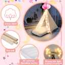 4 Pack Teepee Tent for Kids Slumber Party with Mattress,Fitted Sheet,Light String,Natural Cotton Washable Sleepover Tents for Girls Party Birthday Slumber Movie Night Supplies (Pink White)