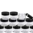 Encheng 30 Pack of 2 oz Clear Round Glass Jars,with Inner Liners and black Lids,Empty Cosmetic Containers,Cream jars