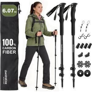 Ultra Light Carbon Fiber Hiking Trekking Poles - 6.07oz Nordic Trekking Sticks with Full EVA Grips & Quick Locks, All-Terrain Hiking Sticks for Seniors, Men & Women, Set of 2, 51"