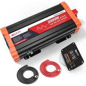 BELTTT 3000W Pure Sine Wave Inverter 12V DC to 120V AC for RV, Truck, Off-Grid, Home, Solar Car Power Inverter with Dual AC, 20A Socket, 5V 2.1A USB, Hardwire Port, Remote Controller 23Ft Cable