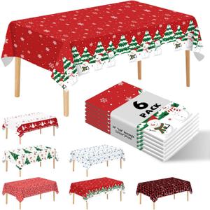 6 Pack Disposable Plastic Tablecloth - Christmas Snowman Table Cover for Party Decoration Supplies - 54 x 108 Inches (Christmas Snowman)