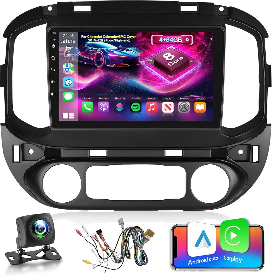 4G+64G 8 Core Android Car Stereo for Chevrolet Colorado/GMC Cayon 2015-2019 - 9 Inch IPS Touchscreen Radio with Wireless Carplay & Android Auto, 5G WiFi/DSP/GPS/SWC +AHD Rear View Camera