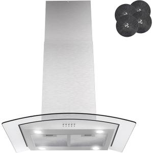 AKDY 30 in. Island Mount Range Hood, 3-Speed Fan and LED Lights in Stainless Steel with Tempered Glass, Convertible Range Hood Ducted to Ductless with 2-Sets of Carbon Filters