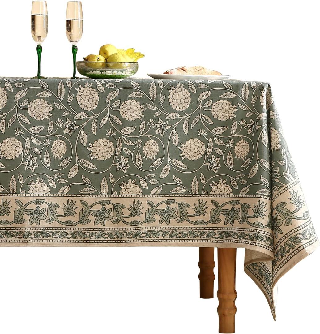 ISAENNE Designer Grayish Green Linen Small Square Tablecloth,Floral Stain Resistant Table Cloth,Vintage Decor Tablecloths for Dining Thanksgiving Kitchen Party,55"x55"-Andrew A