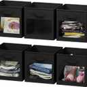 SpaceAid Storage Cubes with Clear Windows, Set of 6 Fabric Bins, 11 Inch Foldable Baskets Boxes for Closet, Cubby Shelf or Cube Storage Organizer, Black