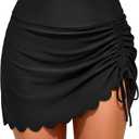 Blooming Jelly Womens High Waisted Bikini Bottoms Tummy Control Swim Skirt Side Drawstring Bathing Suit Bottoms 2026 (Black, M)