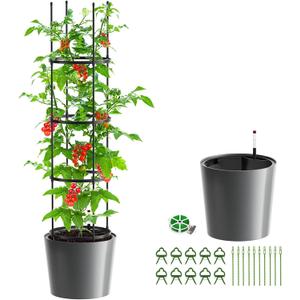 UrGROWA Tomato Planter Box with Trellis, Self Watering Rolling Raised Garden Bed with Water Level Monitor for Climbing Vegetables Plants Cage, Garden Planters Plant Pots for Plants Flowers Decor