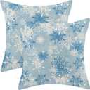 Christmas Pillow Covers 18 x 18 Inch Set of 2 Winter White Blue Snowflake Throw Pillows Outdoor Decorative Xmas Pillowcases Linen Cushion Cases for Farmhouse Home Bed Sofa Couch