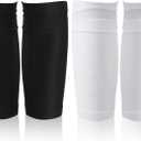 2 Pair Shin Pads Socks, Soccer Shin Guard Covers Socks Breathable Football Pads Holders Soccer Sock Sleeves Soft Calf Sleeves for Kids Adults Beginners (Black & White) (Large)