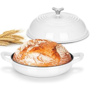 Bread Dutch Oven for Sourdough Baking (5.5 QT), Joyfair Enameled Cast Iron Dutch Oven Pot with Lid, Sourdough Bread Pan with Heavy Duty Dual Handles, Non-Stick & Even Heat, Oven-safe up to 500°F White