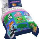 Jay Franco Minecraft Animal Patch 7 Piece Full Bed Set - Includes Comforter & Sheet Set Bedding - Super Soft Fade Resistant Microfiber (Official Minecraft Product), Full, Multi - Minecraft