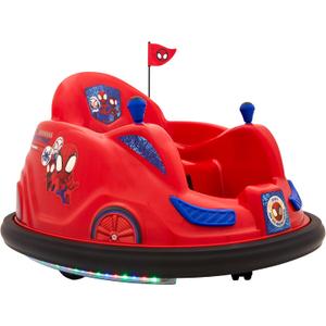 Flybar 6V Marvel Spidey Bumper Car Ride On Toy - Outdoor Toys, Baby Car, Toddler Toys, Bumper Cars, w/ 360° Spins, LED Lights, Seat Belt, Joystick Control, Max Weight of 66lbs, Age 1.5-4 yrs, Red