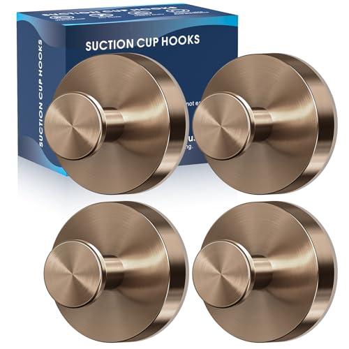 MOTAIPEAK Suction Cup Hooks for Shower,4Pcs Shower Towel Suction Hooks,No Drill Towel Hooks for Bathroom Wall,Kitchen,Glass,Mirror,Tile to Hang Towels,Robes,Loofah-Champagne Bronze