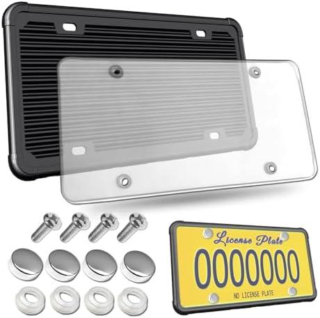 Aootf License Plate Protector- Clear Novelty Number Plate Cover with Silicone Car Tag Frame, Unbreakable Cover to Protect Front or Back License Plate with Screws,Caps