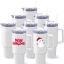 8 Pack Sublimation Tumblers 40oz with Handle Blanks Stainless Steel Insulated Large Tumbler Bulk Coffee Travel Cups for Tumbler Heat Press Sublimation Oven Printing, White