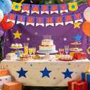 Cartoon Orange Purple Happy Birthday Banner, Pre-Strung Cardstock Birthday Garland with Adjustable Spacing Cute Kids Party Backdrop Decorations & Hanging Supplies