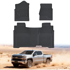 Floor Mats for 2014-2018 Chevy Silverado/GMC Sierra 1500 Crew Cab & 2015-2019 Silverado/Sierra 2500 HD/3500 HD Crew Cab,All Weather TPE Floor Liners Custom Fit for Chevy Silverado Full Set Car Mats