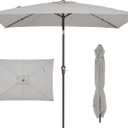 JEAREY 6.5x10 ft Rectangular Patio Umbrellas Rectangle Outdoor Umbrella with Push Button Tilt and Crank, Market Table Umbrella 6 Sturdy Ribs UV Protection for Poolside Garden Backyard Deck, Foggy Gray