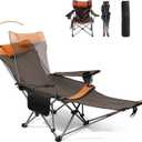 Reclining Camping Chair with Removable Footrest, Adjustable Camping Lounge Beach Chair with Padded Headrest, Cup Holder & Carry Bag, Camp Chair with Foot Rest Lawn Chair for Outdoor Patio, Orange