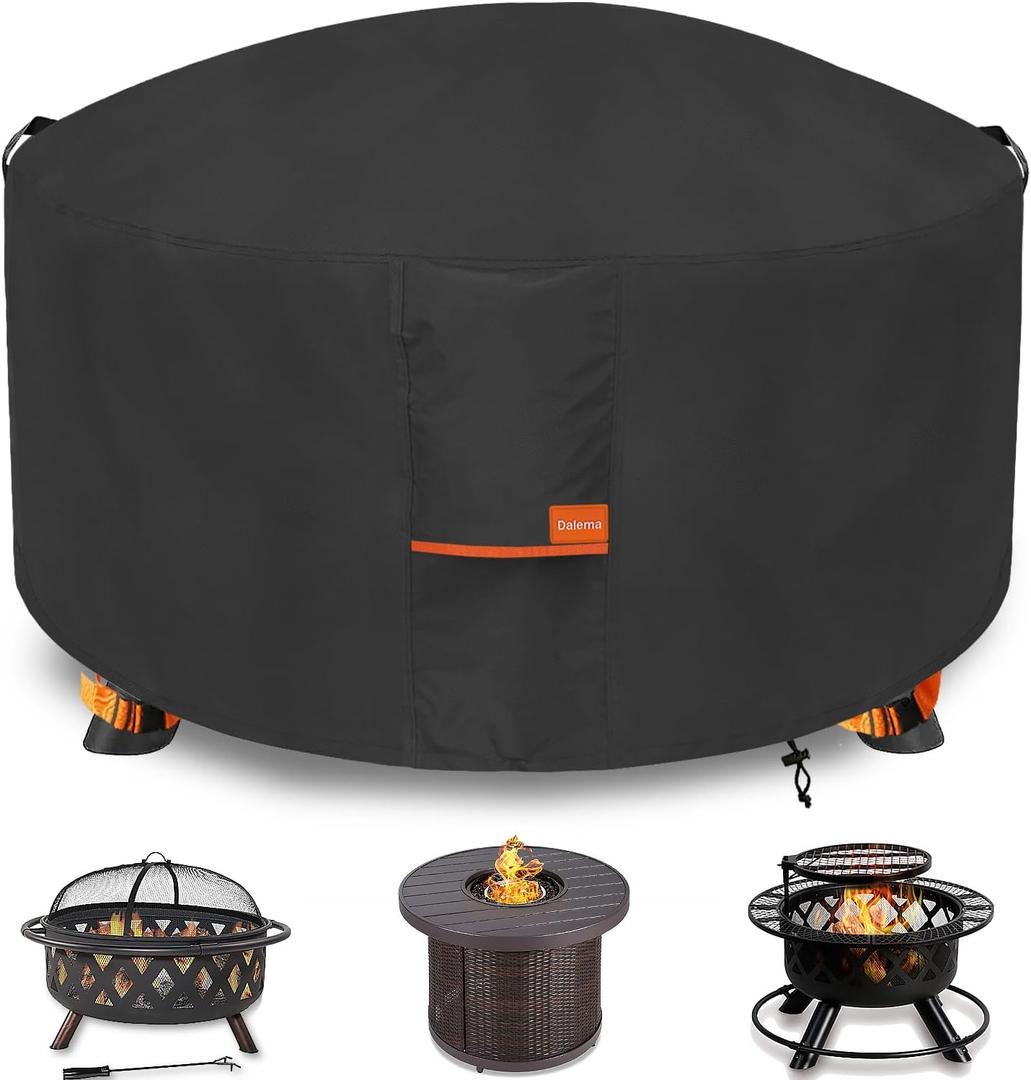 Fire Pit Cover,Outdoor Heavy Duty 600D 100% Waterproof Fire Pit Cover Round,Weatherproof Firepit Covers Round 50" Dia x 24" H,Black