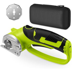 Cordless Electric Scissors, 4V Rechargeable Box Cutter & Cardboard Cutter with LED Light, Safety Lock - Rotary Cutter for Fabric, Leather, Carpet, Plastic, Crafting, Sewing with Storage Box (Green)