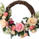 Artificial Rose Flower Wreath Spring Wreath for Home Office Garden Party Wedding Arch Front Door Wall Window Decor