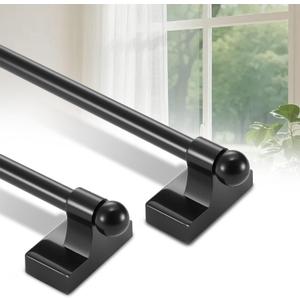 2 Pack Magnetic Curtain Rods for Metal Door 16 to 28 Inch, 1/2" Multi-use Adjustable Appliance Magnetic Rod for Window Frames, Cabinets, Refrigerators, Dishwashers (Black)