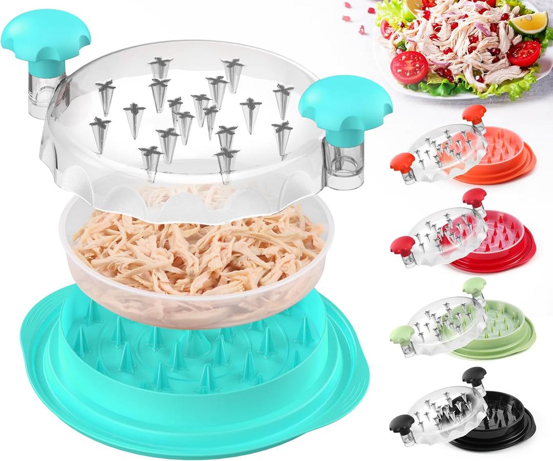 3rd Gen Chicken Shredder Tool Twist Large with Detachable Plate for Easy Transfer, Chicken Breast Shredder, Meat Shredder, Strong Anti-Slip Strip Base, Visible Lid, Ergonomic Handle, Dishwasher Safe