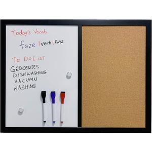 36x24 Wall-Mount Combo Board - Magnetic Dry Erase & Corkboard with Sleek Black Frame for Home & Office (24x36)