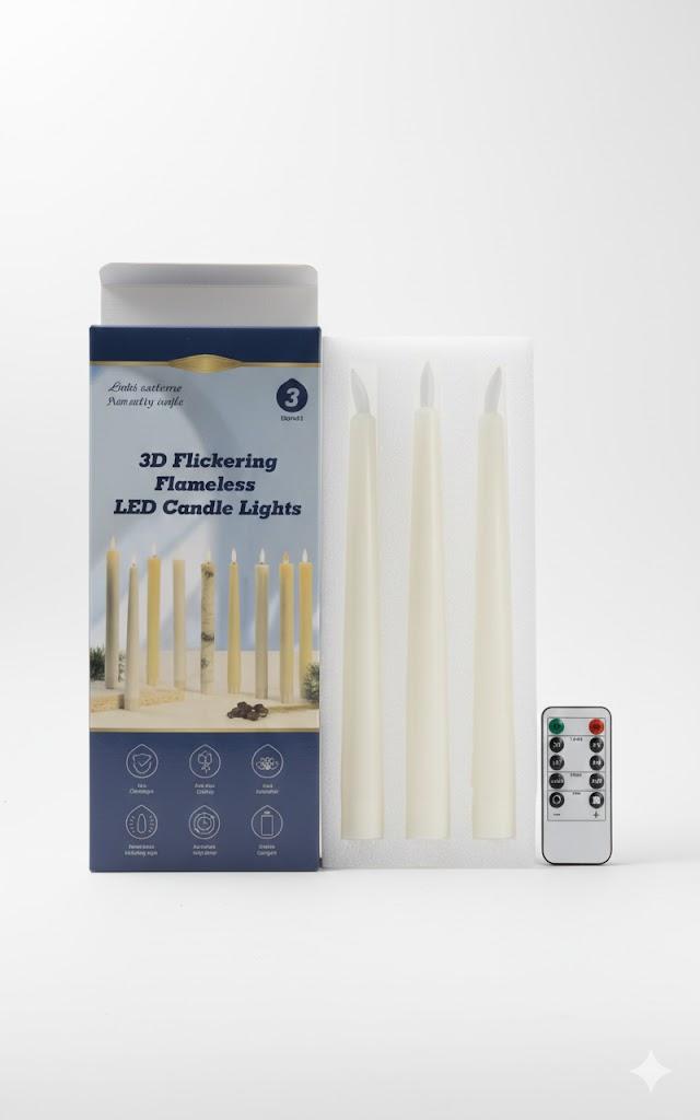 Flameless Taper Candles with Remote Timer, Real Wax LED Flickering Candlesticks Battery Operated 3D Wick for Wedding, Party, Home(Ivory, 9.84", Set of 3)