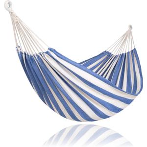 SUNCREAT Large Hammocks for Outside, Long Replacement Hammock Two Person for Stand, Blue White Stripes | 143.6"L x 59"W