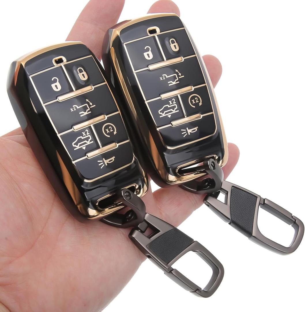 2-Pack for RAM 1500 6-Button Key Fob Cover Key Chain Protector Case fit for RAM 1500 Truck Accessories