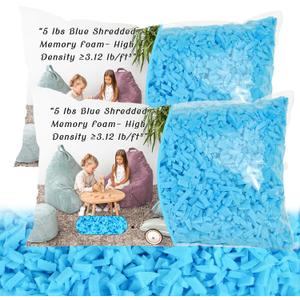 Bean Bag Filler - 10lbs Shredded Memory Foam Filling, High Density 3.12 lb/ft, Blue Pillow Stuffing for Bean Bag Chair, Couch Cushion, Dog Bed, Stuffed Animals, DIY, Non-Toxic & Hypoallergenic