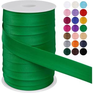 LEREATI Satin Bias Tape Double Fold 1 Inch x 55 Yards, Bias Tape for Sewing, Polyester Quilt Binding Tape, Piping Trim Fabric Tape for Hemming, Seaming, DIY Crafts (Green)