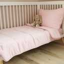 ZPECC Toddler Bedding Set - 4 Piece Hypoallergenic Baby Crib Bedding Set for Boys and Girls, Includes Toddler Comforter, Flat Sheet, Fitted Sheet and Pillowcase, Pink Stripe