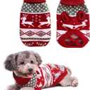 Vehomy Dog Christmas Sweaters Pet Winter Knitwear Xmas Clothes Classic Warm Coats Reindeer Snowflake Argyle Sweater for Kitty Puppy Cat-L