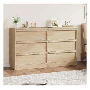 6 Drawer Dresser for Bedroom - Modern Double Dresser Organizer with 6 Drawers Large Storage - Wooden Chest of Drawers for Living Room/Nursery/Hallway - Natural